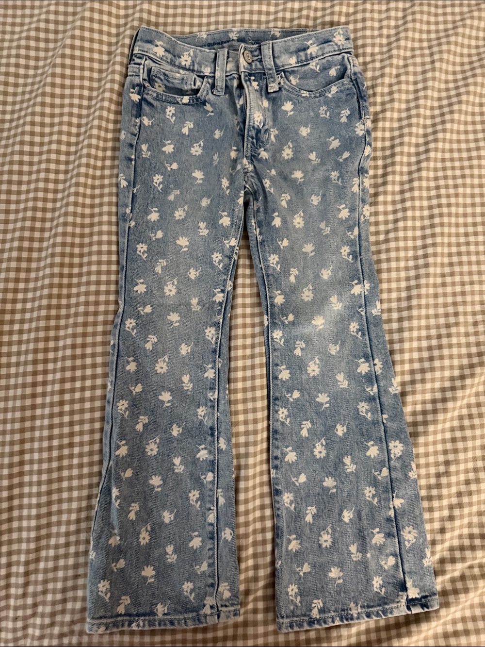 Girls Old Navy Light Blue Denim Jeans with White Floral Print